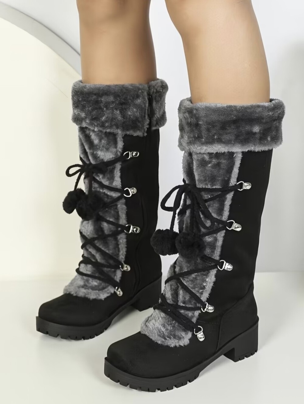 Elegant Women's Winter -Lined Knight Boots - Warm Mid-Calf Snow Boots
